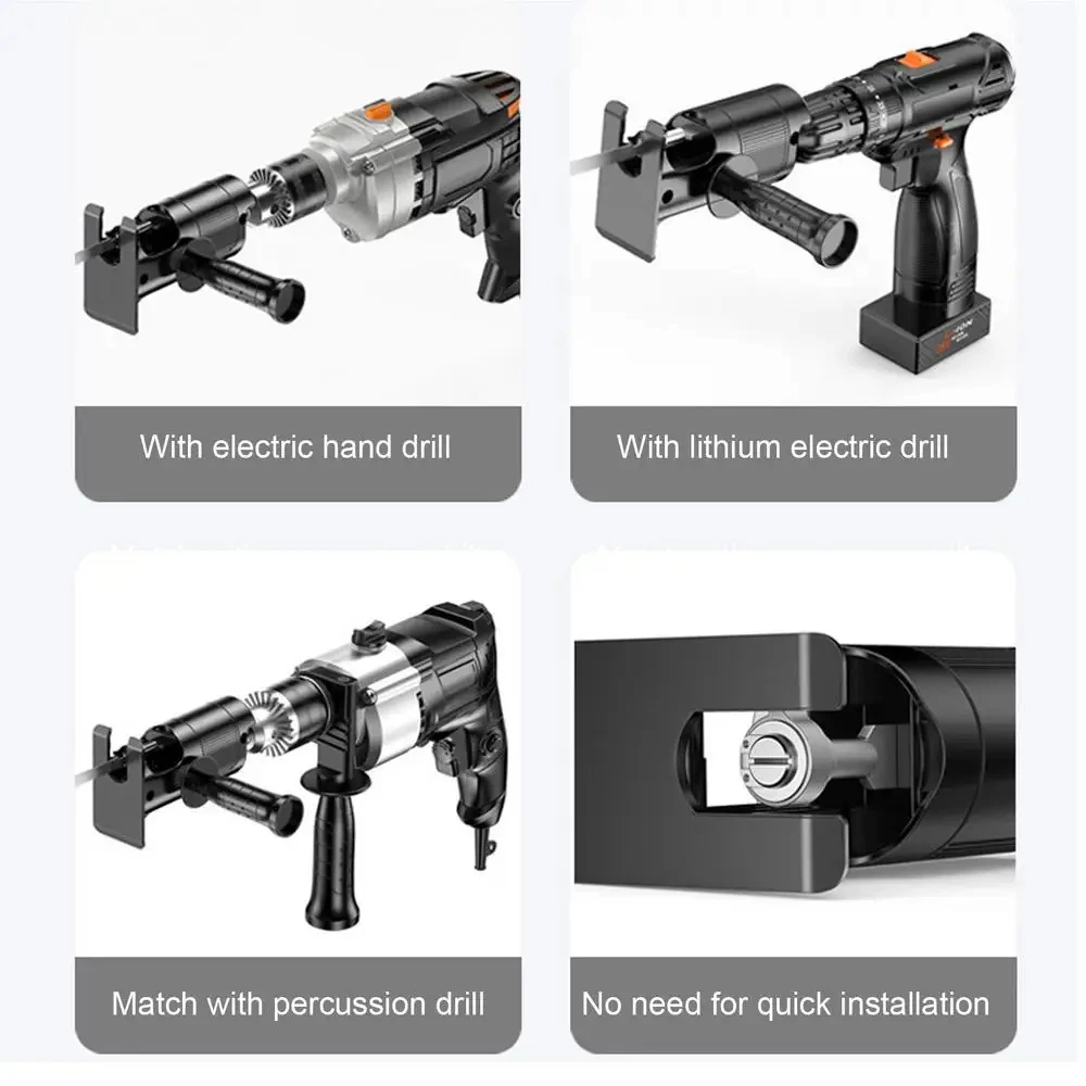 Sierra de mesa universal 3 en 1: adaptable a taladro eléctrico, inalámbrico y percutor, con instalación sencilla.