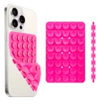 Soporte móvil rosa con doble ventosa para grabar y mirar contenido.
