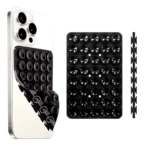 Funda de móvil con doble ventosa negra y soporte de grabación, ideal para manos libres.