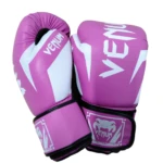 Guantes de boxeo Venum color rosa 12 oz, diseño de serpiente blanco, hechos en Tailandia.