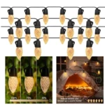 Luces colgantes de Piña blancas cálidas con efecto diamanto, ideales para exteriores e interiores acogedores.