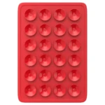Soporte adhesivo rojo con 24 chupones de silicona para celular, ideal para fijación.