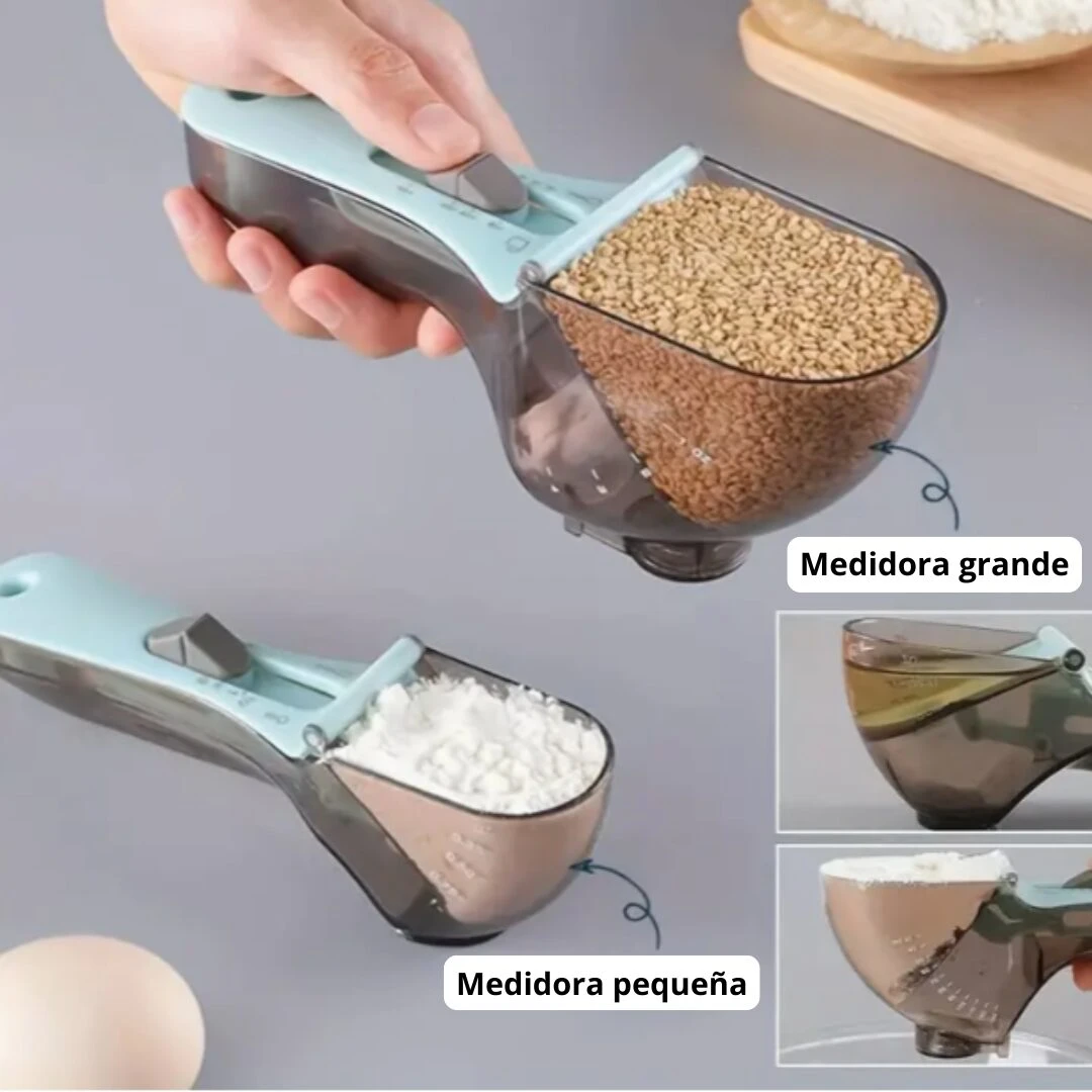 Set x2 cucharas medidoras grameras de repostería, una con semillas y otra con harina, ideal para cocina.