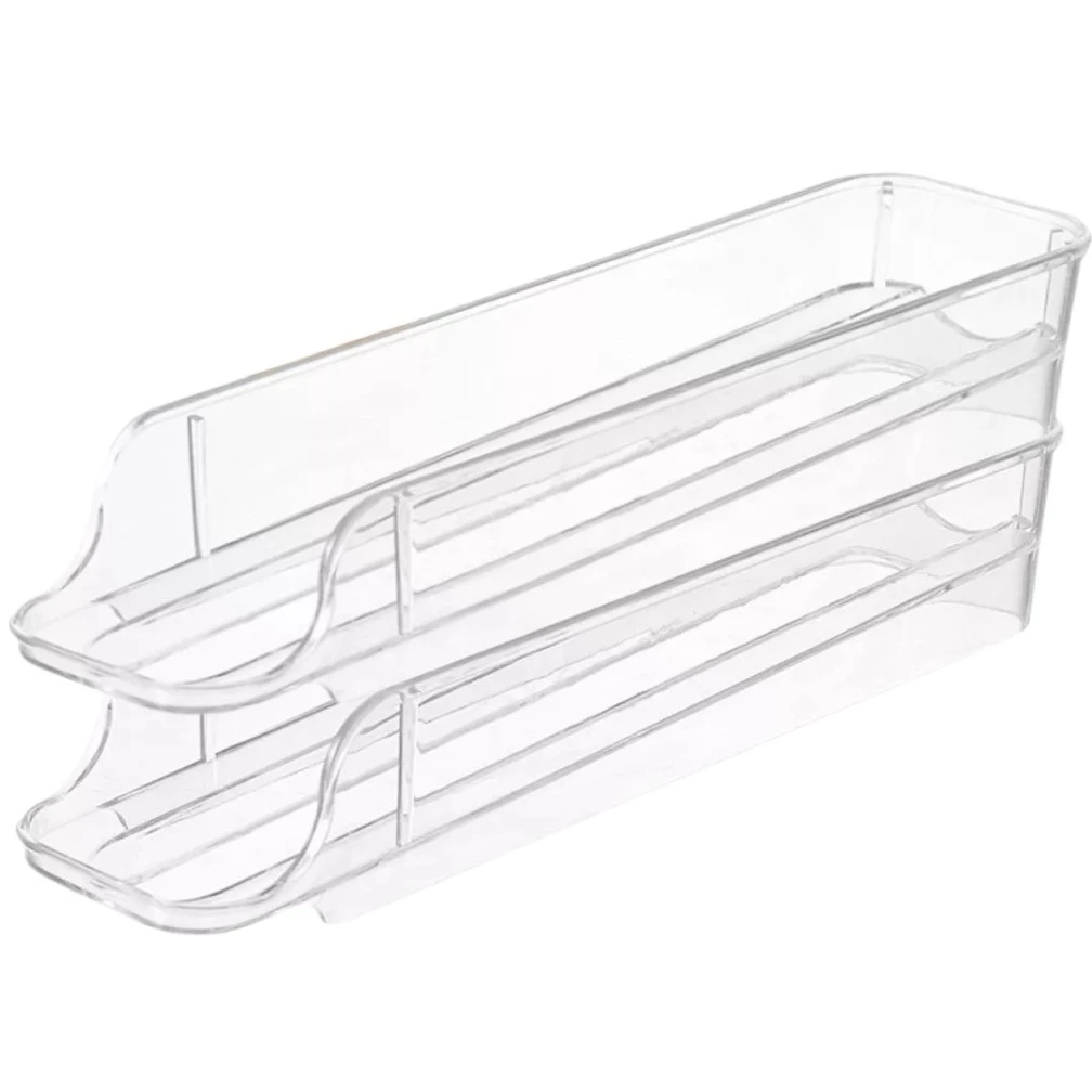 Dispensador de huevos rodante transparente de 2 niveles, con diseño apilable para refrigerador.