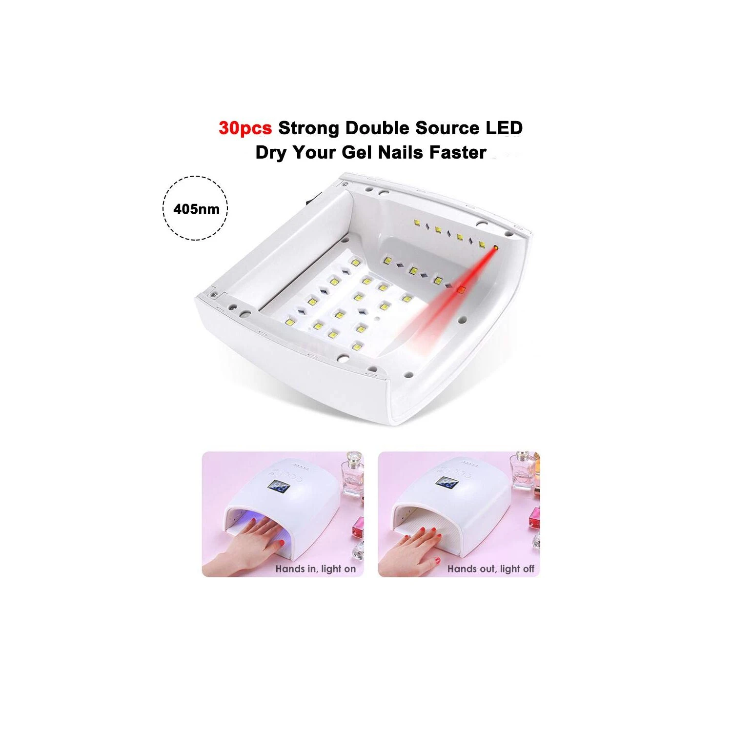 Lámpara UV LED blanca de 48W para secar uñas de gel, con 30 LED y 405nm.