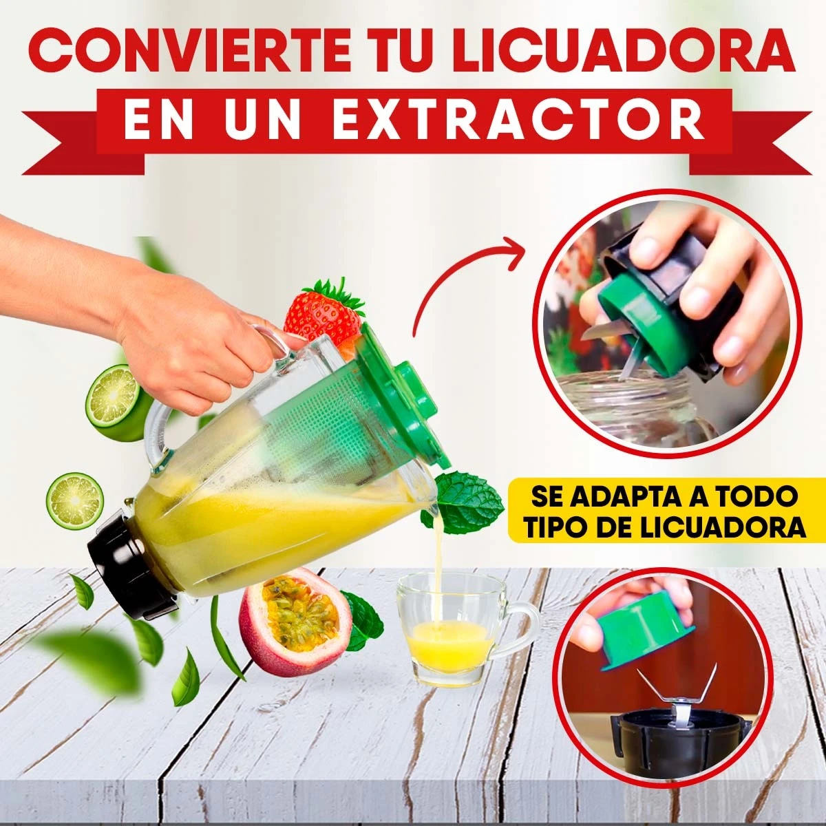 Filtro extractor verde para licuadora, convierte tu batidora en extractor de jugos y smoothies.