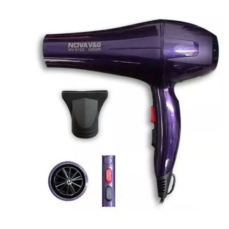 Secador de pelo Nova morado 5000W con boquilla concentradora y difusor.