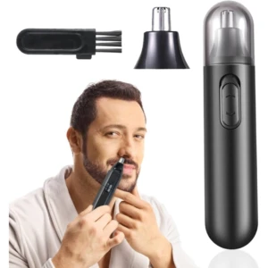 Set x2 depilador de nariz y oídos negro para hombre, con cepillo de limpieza y cabezal de corte.
