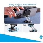 Soporte para celular metálico plateado, ajustable 360° y 180°, para adherir a móvil.