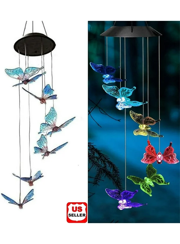 Colgantes solares LED con forma de mariposa que cambian de color, ideales para decorar jardines.