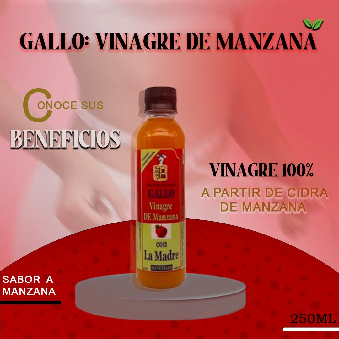 Botella de vinagre de manzana Gallo 250ml, 100% natural, con "la madre".