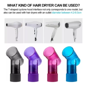 Accesorios para secador de pelo: difusor en espiral negro, morado, rosa y azul.