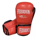 Guantes de boxeo rojos marca FEIERDUN con detalle negro, ideales para entrenamiento.