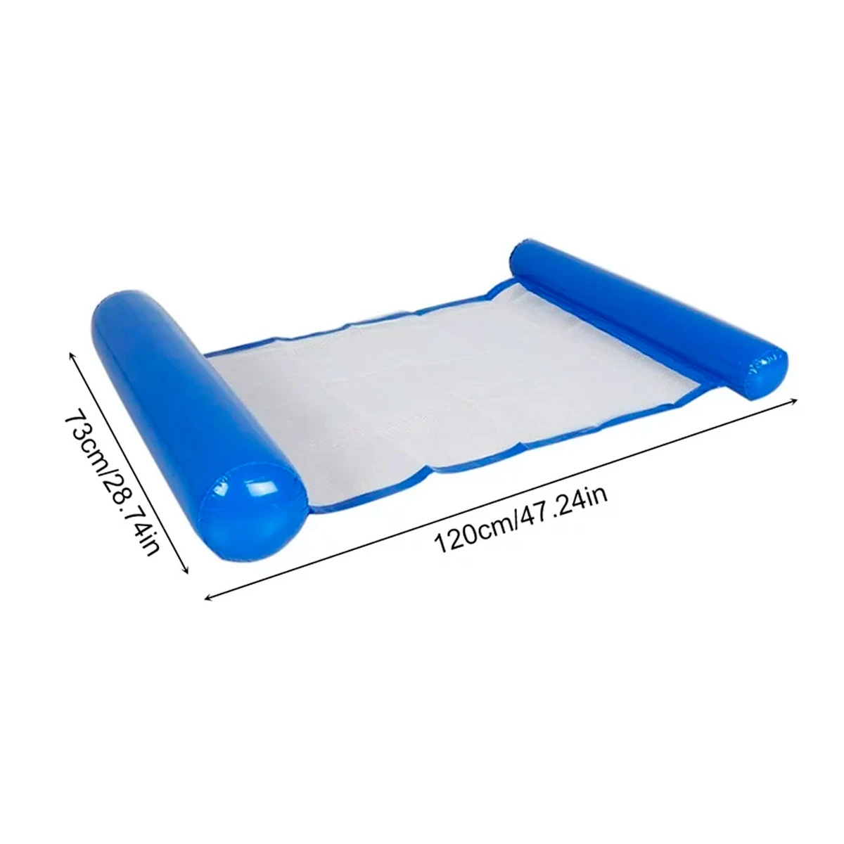 Hamaca flotador azul para piscina, 120x73cm, ideal para adultos que buscan relajación.