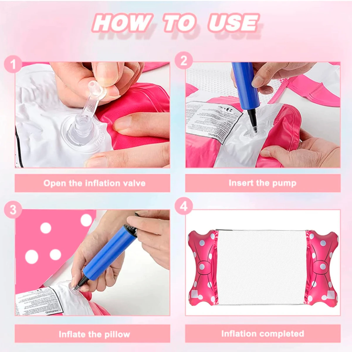 Hamaca flotador inflable infantil doble con diseño de lazo rosa, para piscina, lista para usar.