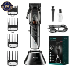Cortadora de cabello VGR V-002, inalámbrica profesional con base, accesorios y caja.