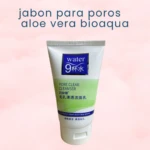 Jabón para poros faciales Bioaqua Aloe Vera, limpiador cremoso en tubo blanco con etiqueta verde que destaca "PORE CLEAR CLEANSER".
