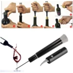 Sacacorchos de presión de aire para vino, con afilador y vertedor, en set de uso.