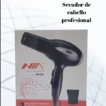 Secador de cabello profesional NIA AN-849 negro con boquilla, ideal para uso en salones.