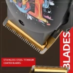 Máquina para cabello NG-123 con hoja de acero inoxidable recubierta de titanio y diseño artístico.