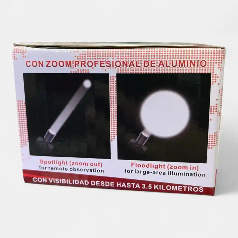 Linterna Nanotec Nt-L3185 de aluminio con zoom, para observación remota y área amplia, con visibilidad hasta 3.5 km.