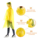 Poncho impermeable infantil amarillo, con capucha reforzada, diseño ergonómico y materiales duraderos.