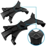 Set x2 soportes negros para trípode con rosca, ideales para estabilizar equipo en exteriores e interiores. Detalle ampliado de cierre.