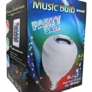 Bombillo LED musical tipo "Party Ball" blanco, con altavoz Bluetooth y control remoto, para fiestas y eventos.