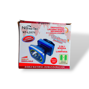 Linterna minera recargable NT-L3171, azul y plateada, 12+5W, larga distancia y brillo regulable.