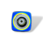 Linterna led Nt-L3171, cuerpo azul, lente circular plateado con aro amarillo, luz blanca.