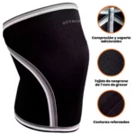 Rodillera de neopreno negro 7mm con bandas de compresión, soporte y costuras reforzadas STTRIK.