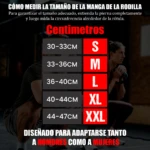 Guía de tallas de rodillera de compresión de neopreno con medidas en centímetros y tallas S a XXL.