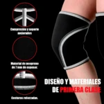 Rodilleras de neopreno negro de 7mm con costuras reforzadas, compresión y soporte.