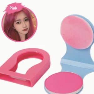 Set de tizas para cabello rosa, incluye aplicador azul y tiza individual.