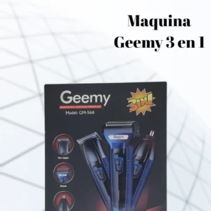 Máquina Geemy Gm-566 azul recargable 3 en 1 para barba, nariz y cabello.