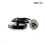 Portalampara colgante vintage E27 con acabado metálico plateado, base circular negra, cable trenzado textil y sistema de sujeción para techo.