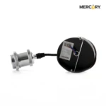 Portalamparas colgante estilo vintage con acabado plateado brillante, cable textil negro y base circular para techo, compatible con bombillas E27.