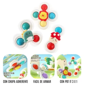 Set x2 Spinners X3 de bolitas con diseños de dinosaurio, león y hongo, para fijar en superficie.