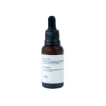 Aceite para glúteos en frasco de vidrio ámbar con gotero negro. Texto explica modo de uso e ingredientes.