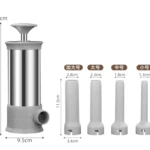 Combo embutidor inox 25cm y 4 tubos (2.8, 2.3, 1.8, 1.3cm) para embutidos.
