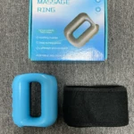 Anillo masajeador corporal azul con cinturón negro de tela para aliviar fatiga y músculos.