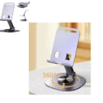 Soporte de celular gris metálico para escritorio, giratorio 360°, con base redonda. Incluye dos unidades.