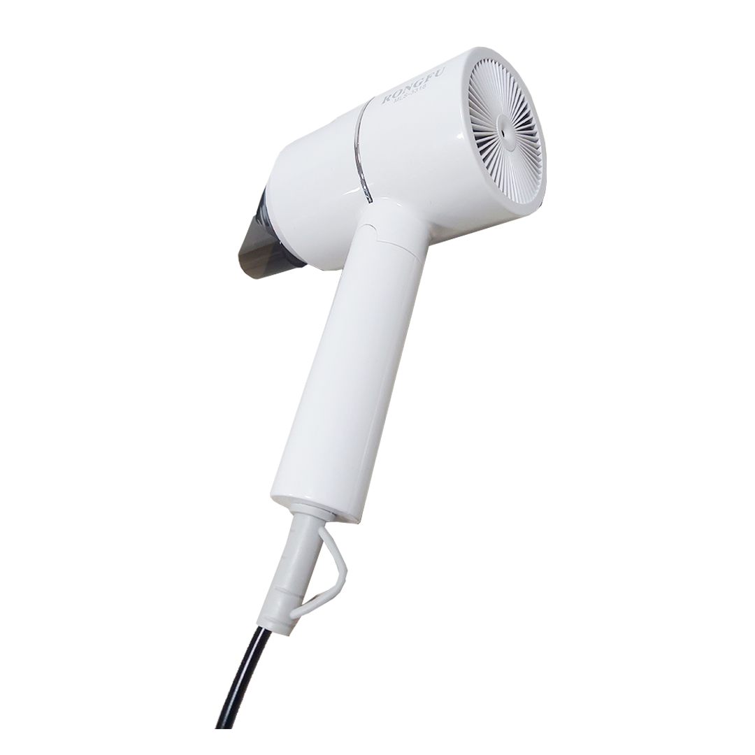 Secadora portátil blanca marca Rongfu modelo 3318, diseño compacto para viaje.