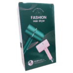 Caja de secadora portátil "Fashion Hair dryer" verde, con de secadora rosa y verde.
