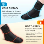 Pie con media terapéutica de gel negro, para terapia de frío y calor, ajustable.