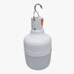 Lámpara recargable LED Tmx-151 color blanco, diseño portátil con gancho metálico superior, difusor opaco y botón de encendido lateral naranja.