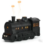 Tren negro antiguo con vapor simulado, humidificador ambiental de 300 ml con luces interiores.