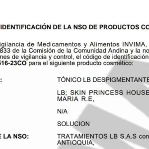 Tónico Despigmentante LB Skin Princess House, solución para uso cosmético, reduce manchas, unifica tono.