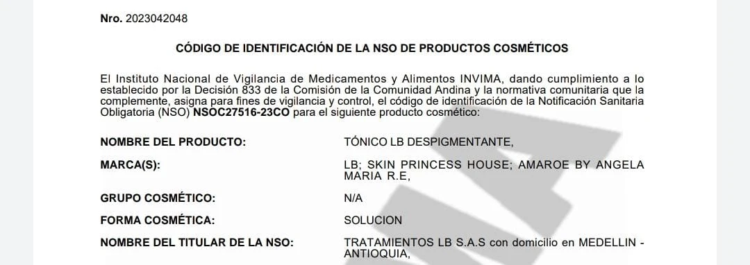Tónico Despigmentante LB Skin Princess House, solución para uso cosmético, reduce manchas, unifica tono.
