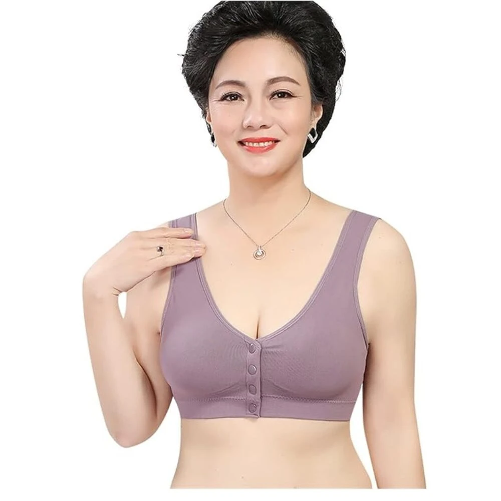 Brasier sujetador sin costura color lila, con botones frontales, para mujer.